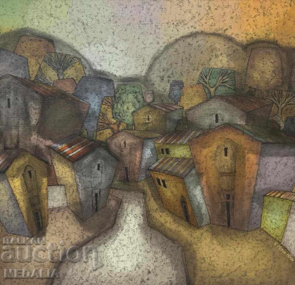 Βαλέρι Μίτοφ - "Τοπίο με σπίτια" - ελαιογραφία - υπογεγραμμένο