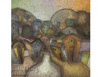 Валери Митов-“Пейзаж с къщи“-маслени бои-подписан