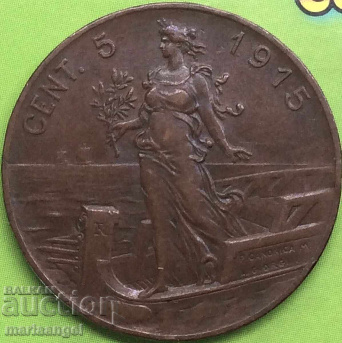 5 чентесими 1915 Италия голяма медна монета - 7