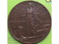 5 чентесими 1915 Италия голяма медна монета