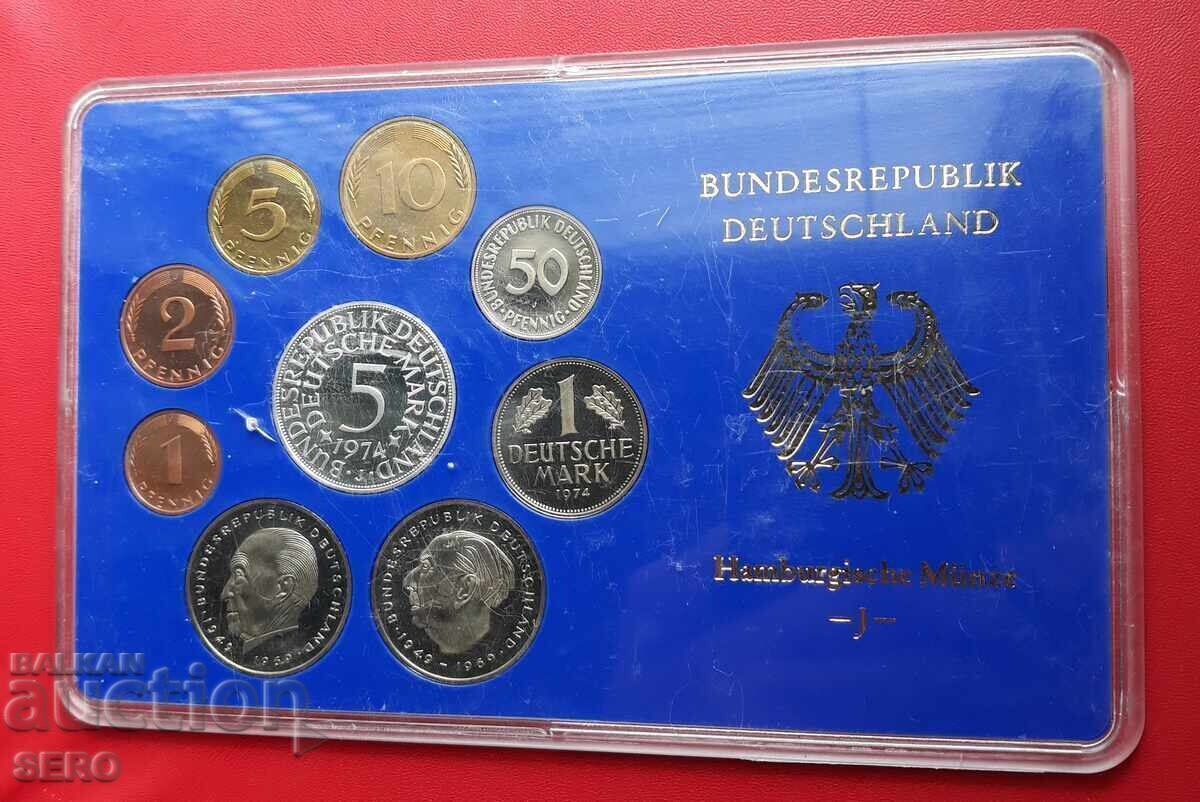 Γερμανία - ΣΕΤ 1974 J από 9 νομίσματα/5 μάρκα 1974 ασημένια/ με τιμή 68.00 BGN | € 34.77