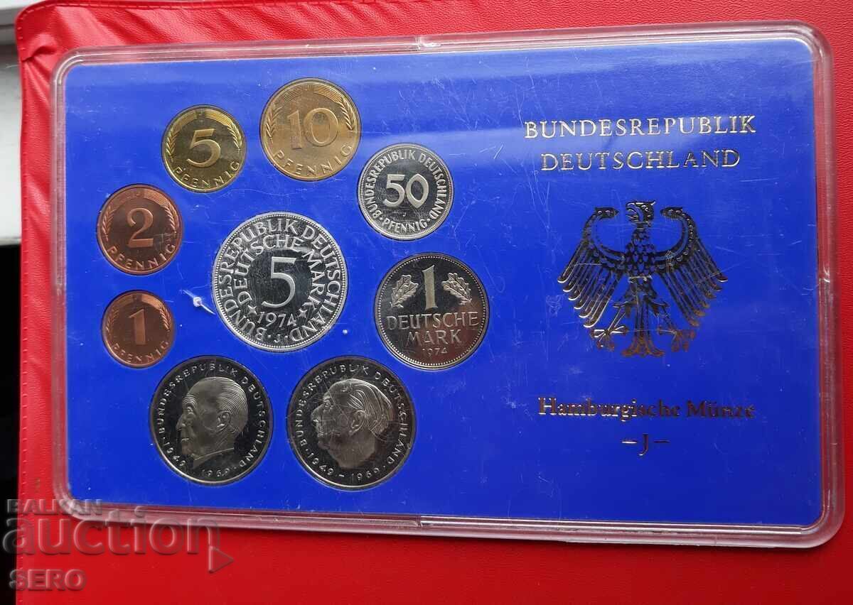 Γερμανία - ΣΕΤ 1974 J από 9 νομίσματα/5 μάρκα 1974 ασημένια/