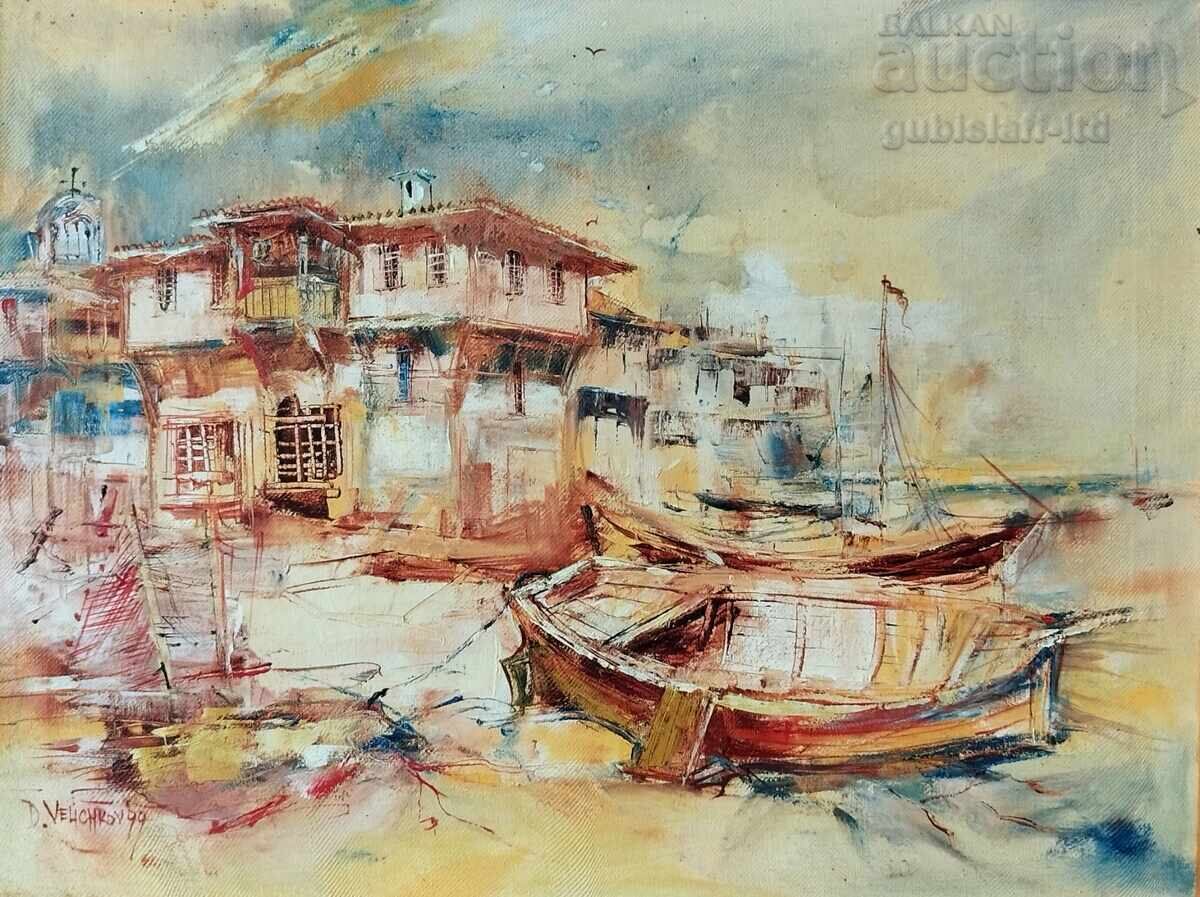 Painting "Nesebar", artist Dimitar Velichkov, 1999 with price 650.00 BGN | € 332.34 Painting "Nesebar", artist Dimitar Velichkov, 1999 with price 650.00 BGN | € 332.34
