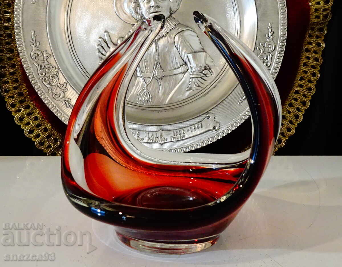Candy dish basket colored glass by Paul Kedelv with price 39.00 BGN | € 19.94