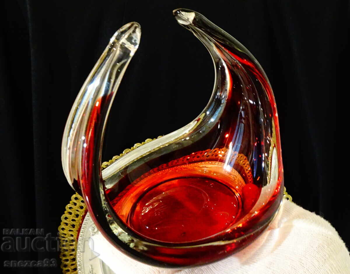 Candy dish basket colored glass by Paul Kedelv - 5