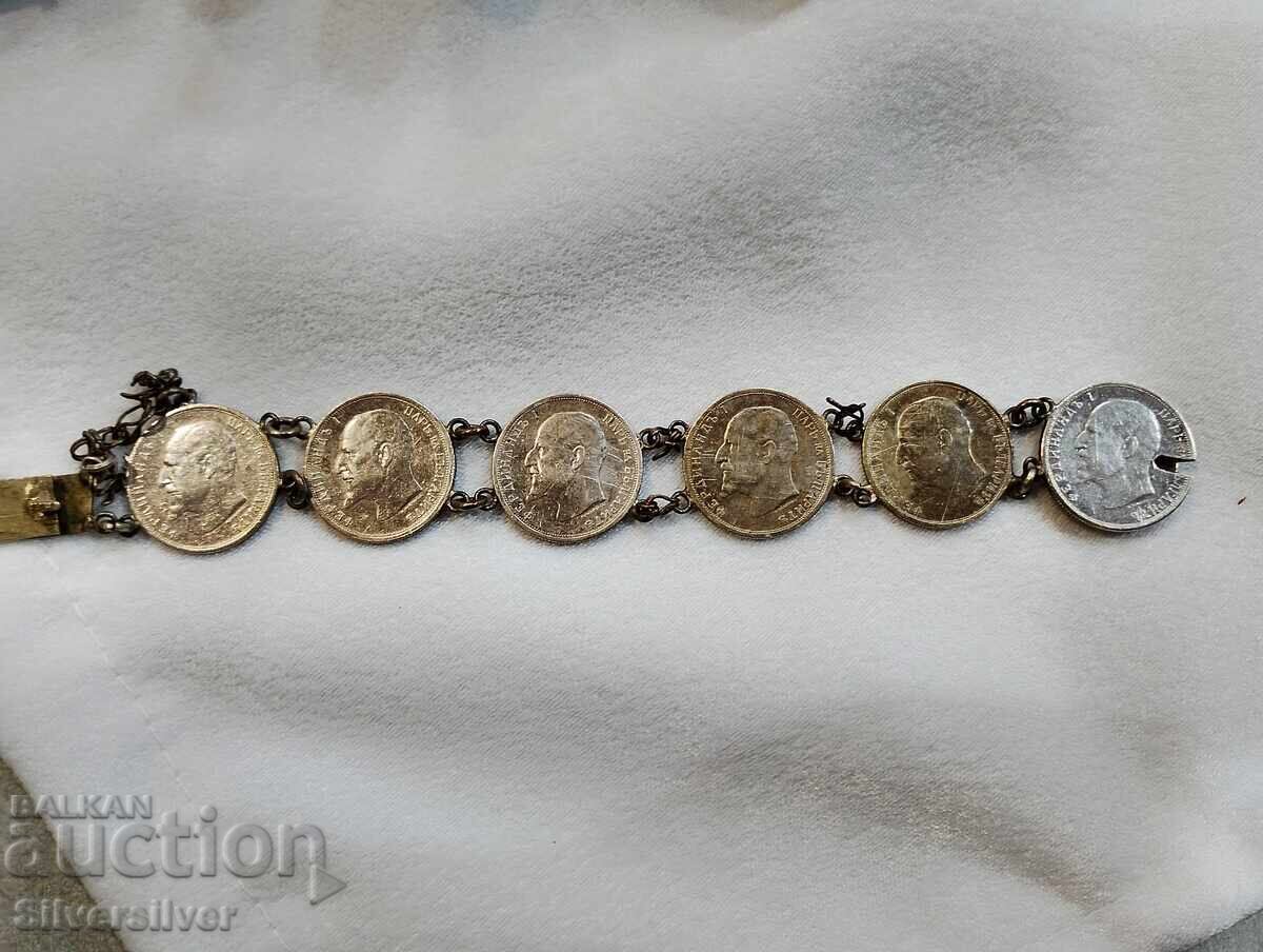 Brățară veche de argint cu monede de argint de 50 de stotinki cu preț € 102.26 | 200.00 BGN