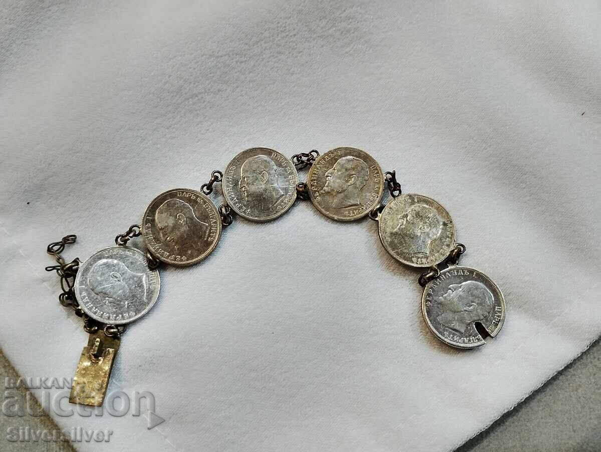 Licitație Brățară veche de argint cu monede de argint de 50 de stotinki