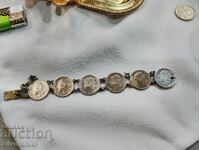 Brățară veche de argint cu monede de argint de 50 de stotinki