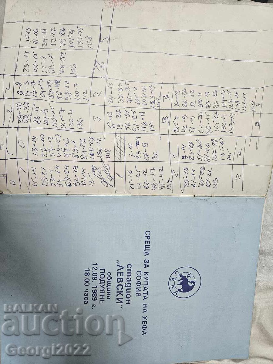 Levski - Antwerp 1989 Program with price 59.99 BGN | € 30.67