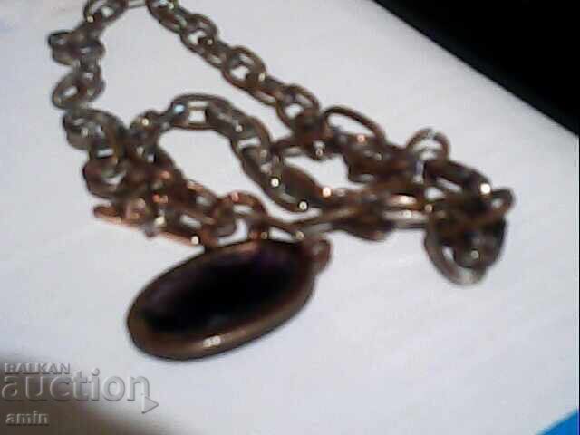 Old silver pendant with a large amethyst stone - 6