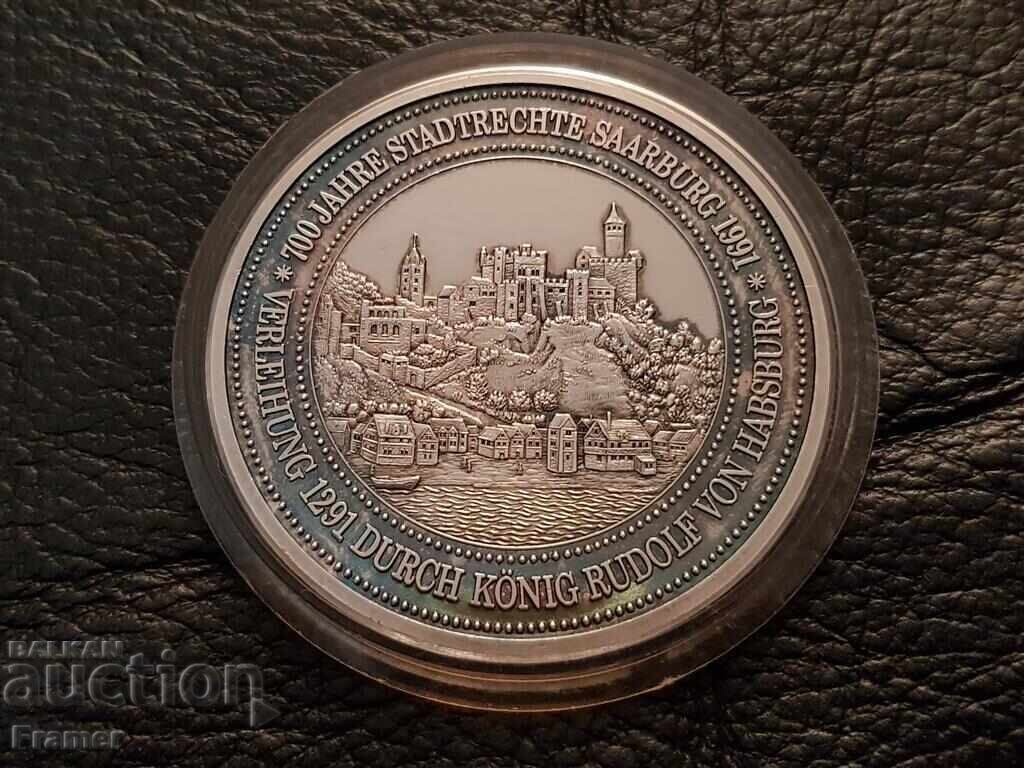 German SILVER 999 ‰ PLAQUETTE medal 1291–1991 700g. Saarburg - 5 German SILVER 999 ‰ PLAQUETTE medal 1291–1991 700g. Saarburg - 5