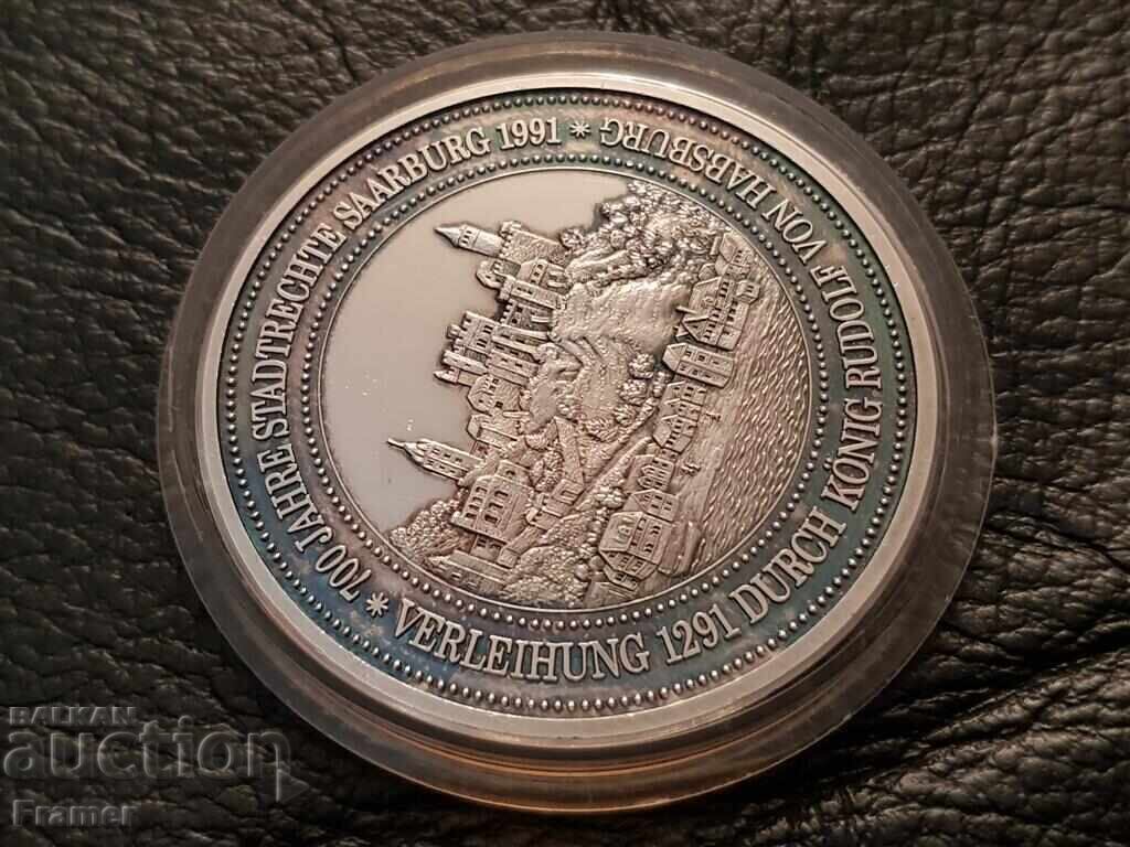 German SILVER 999 ‰ PLAQUETTE medal 1291–1991 700g. Saarburg - 6 German SILVER 999 ‰ PLAQUETTE medal 1291–1991 700g. Saarburg - 6