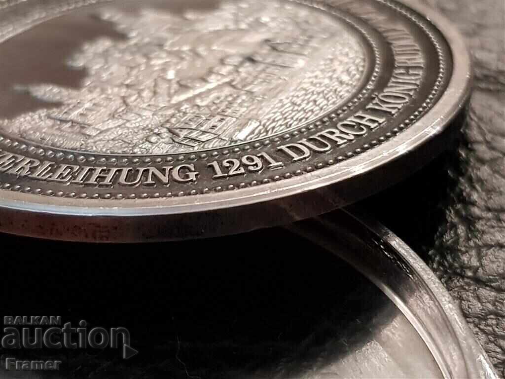 German SILVER 999 ‰ PLAQUETTE medal 1291–1991 700g. Saarburg - 7 German SILVER 999 ‰ PLAQUETTE medal 1291–1991 700g. Saarburg - 7