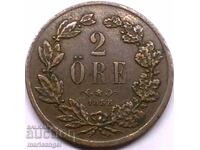 Suedia 2 öre 1858 Öre regele Oscar cupru