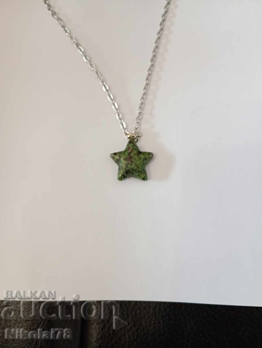 Delivery of New Star Necklace made of Zoisite with Ruby - 20x20 mm, chain 45 cm