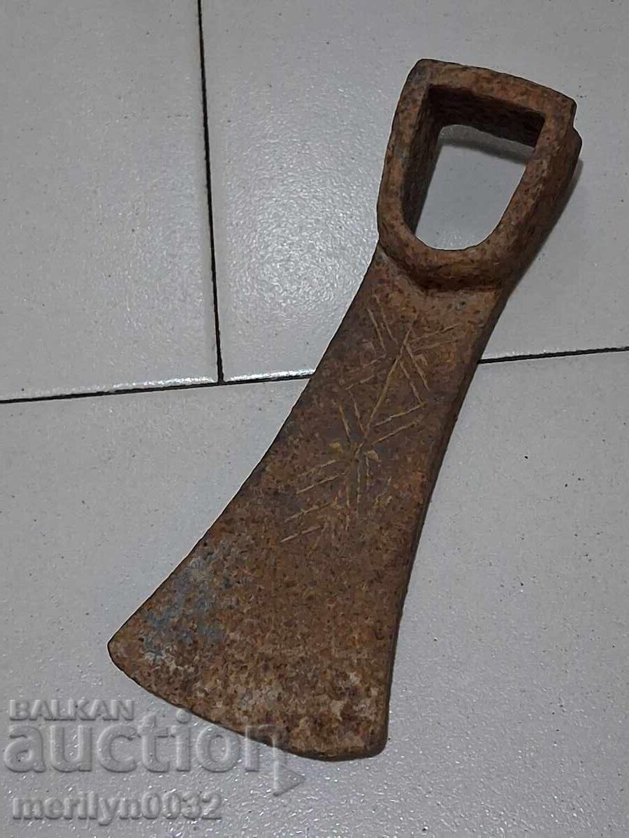 Old forged turnhoe, wrought iron, hoe, blade, axe - 7