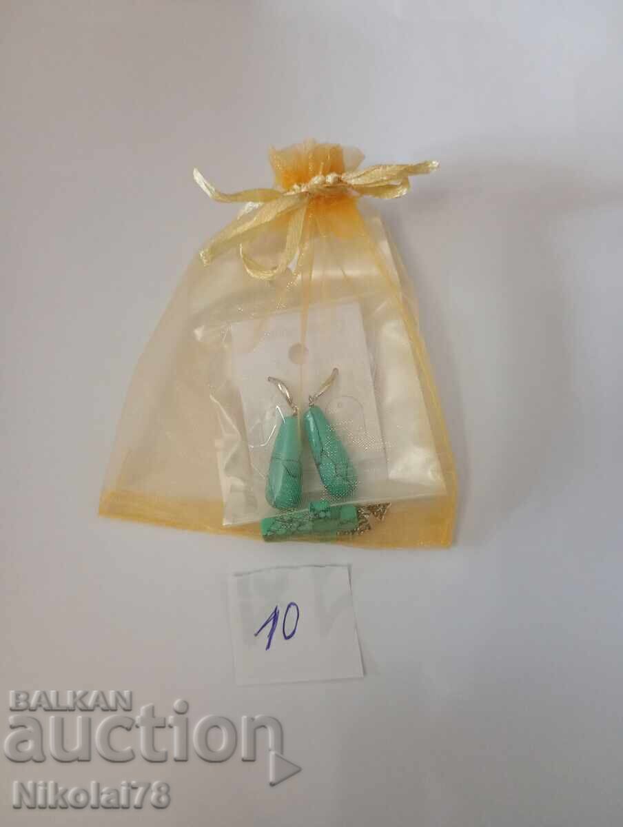 Set cercei și colier cruce din turcoaz cu lanț de 45 cm - 7 Set cercei și colier cruce din turcoaz cu lanț de 45 cm - 7