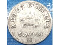 Napoleon 5 soldi 1810 M - Milan Italy silver - quite rare