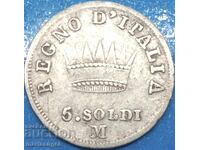 Napoleon 5 soldi 1810 M - Milano Italia argint - destul de rar
