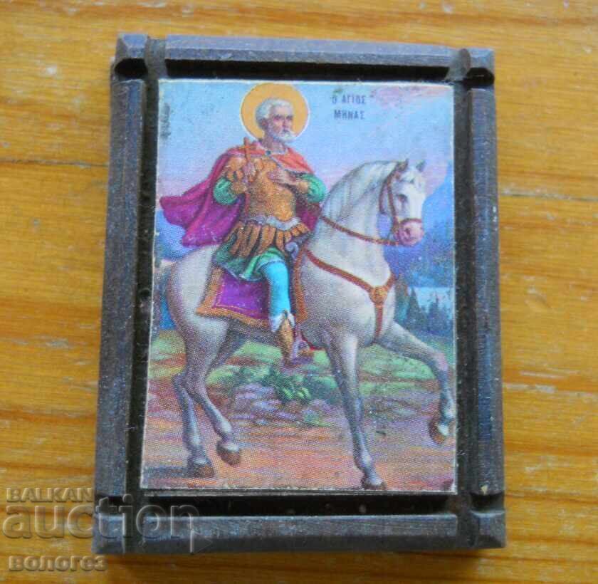 Μικρή ξύλινη ορθόδοξη εικόνα "Άγιος Μηνάς" Μικρή ξύλινη ορθόδοξη εικόνα "Άγιος Μηνάς"