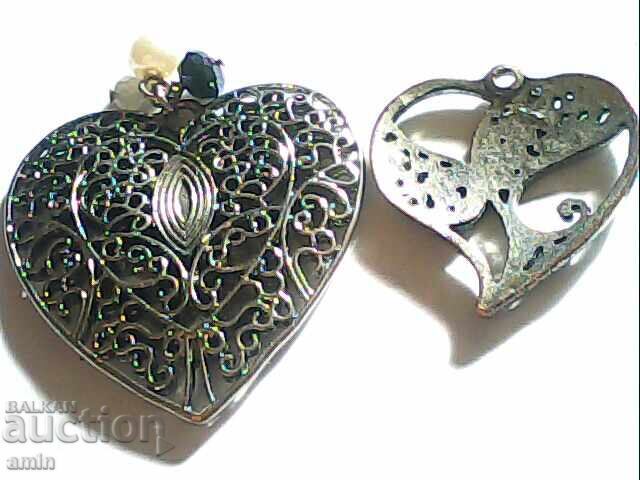 Large Silver-Plated Heart Pendants - 5