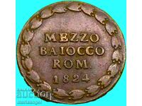 Vatican 1824 Mezzo Baiocco Leo XII 1823-1829 Rome - row