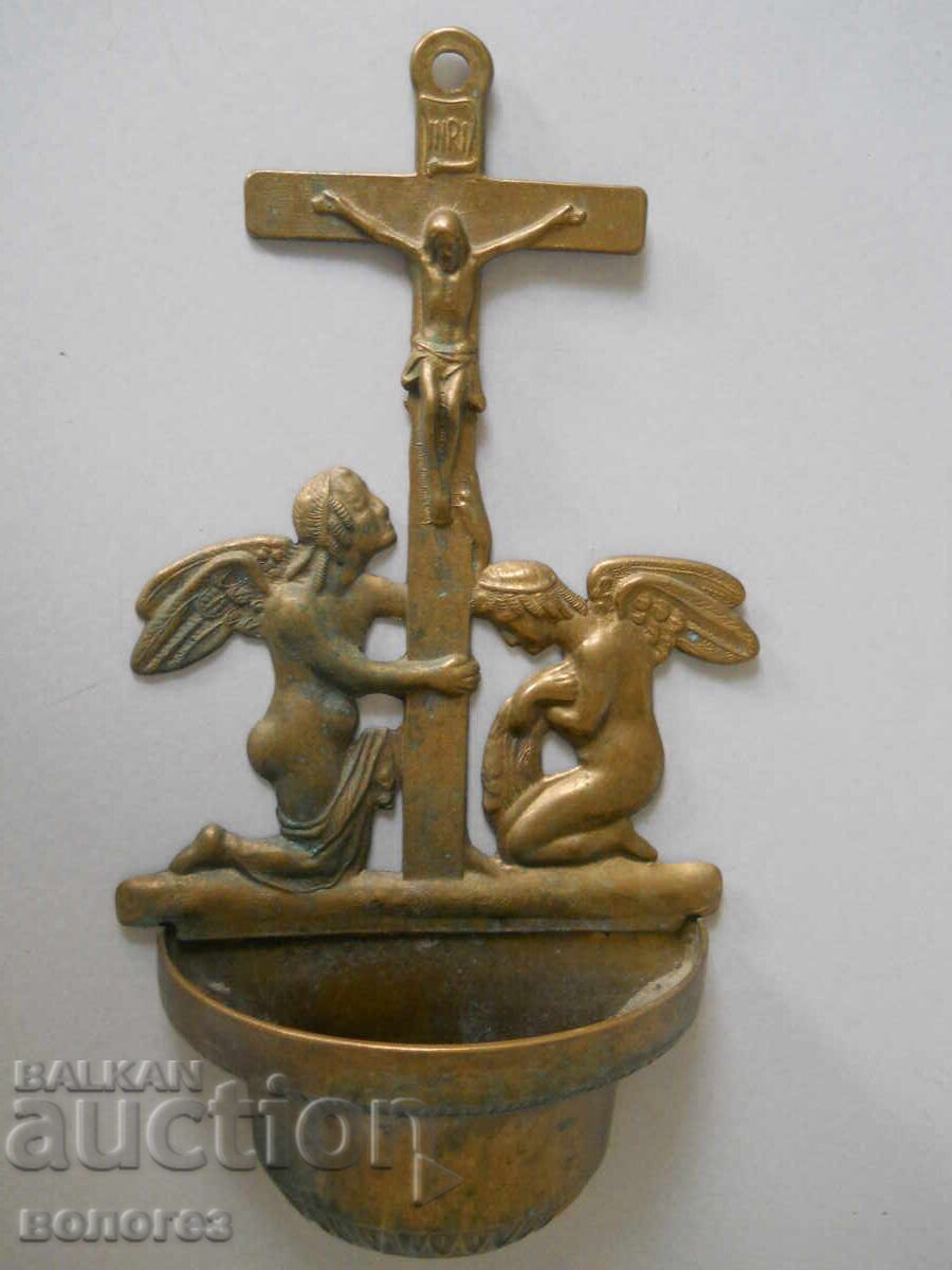 Μεταλλικό δοχείο αγιασμού με σταυρό - Γαλλία 19ος αιώνας Μεταλλικό δοχείο αγιασμού με σταυρό - Γαλλία 19ος αιώνας