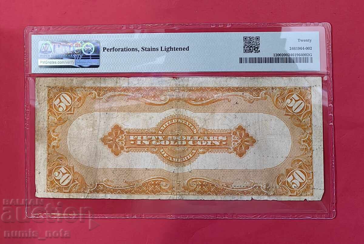 50 Dollar 1922 Year - Gold Certificate PMG VF20 with price 1500.00 BGN | € 766.94