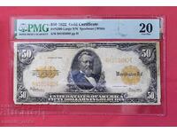 50 δολάρια 1922 - Χρυσό Πιστοποιητικό PMG VF20