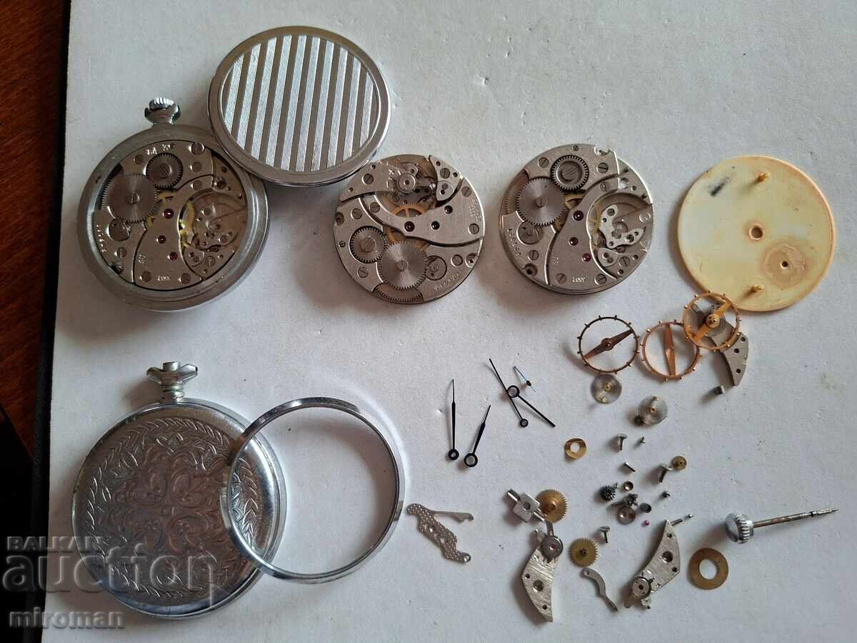 For sale: Lot of mechanisms and parts for Molnija pocket watches with price 0.99 BGN | € 0.51