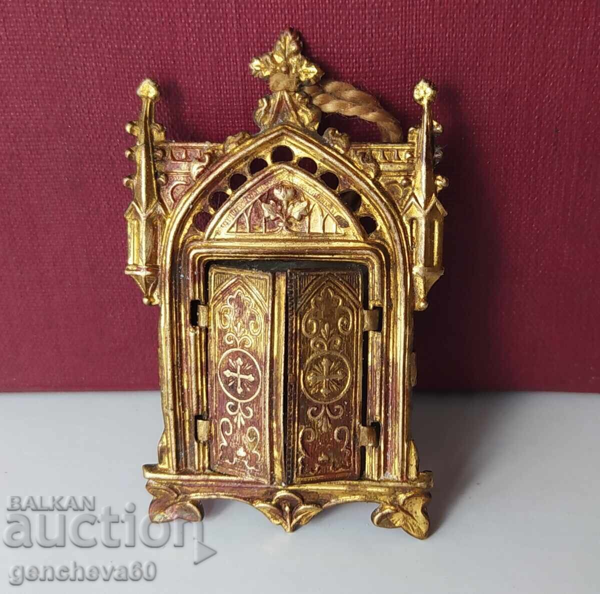 Αντίκα μικρό χριστιανικό τρίπτυχο - φορητή εικόνα, επιχρυσωμένο