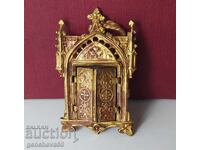Antique small Christian triptych - traveling icon, gilt