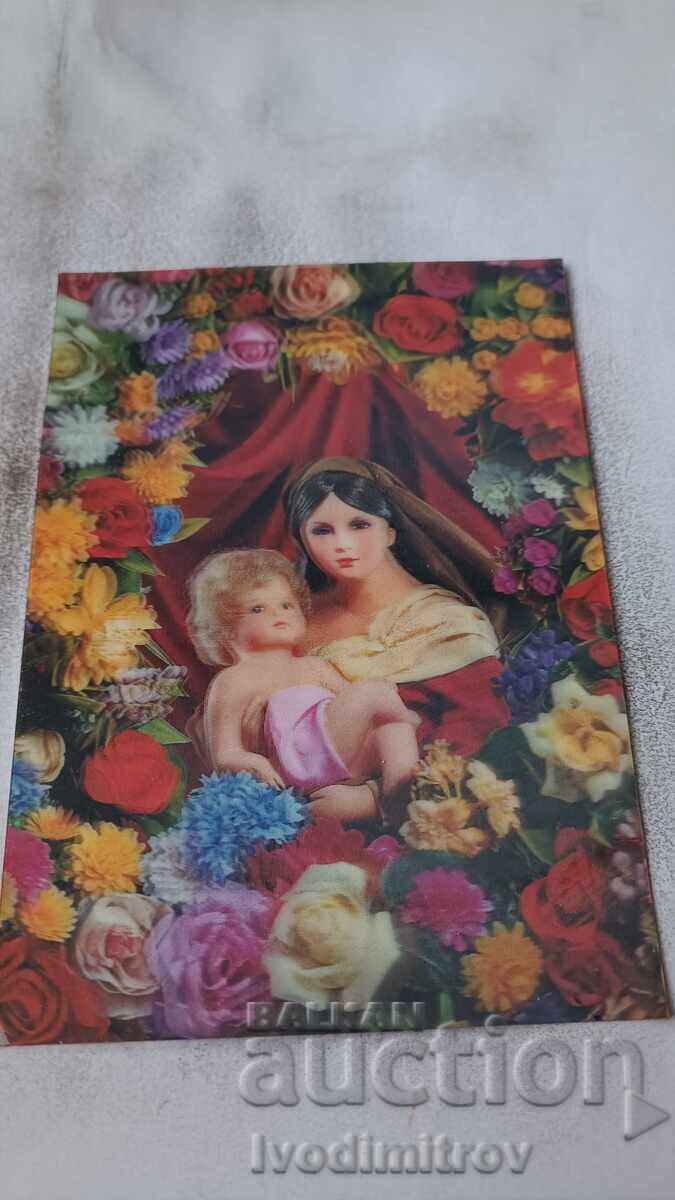 Στερεοσκοπική κάρτα Γυναίκα με μικρό αγόρι 1980 Στερεοσκοπική κάρτα Γυναίκα με μικρό αγόρι 1980