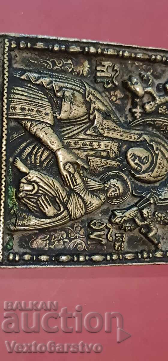 Licitație ICOANĂ VECHE-MINIATURALĂ-Rusia-Secolul 18, sfârșit-Bronz