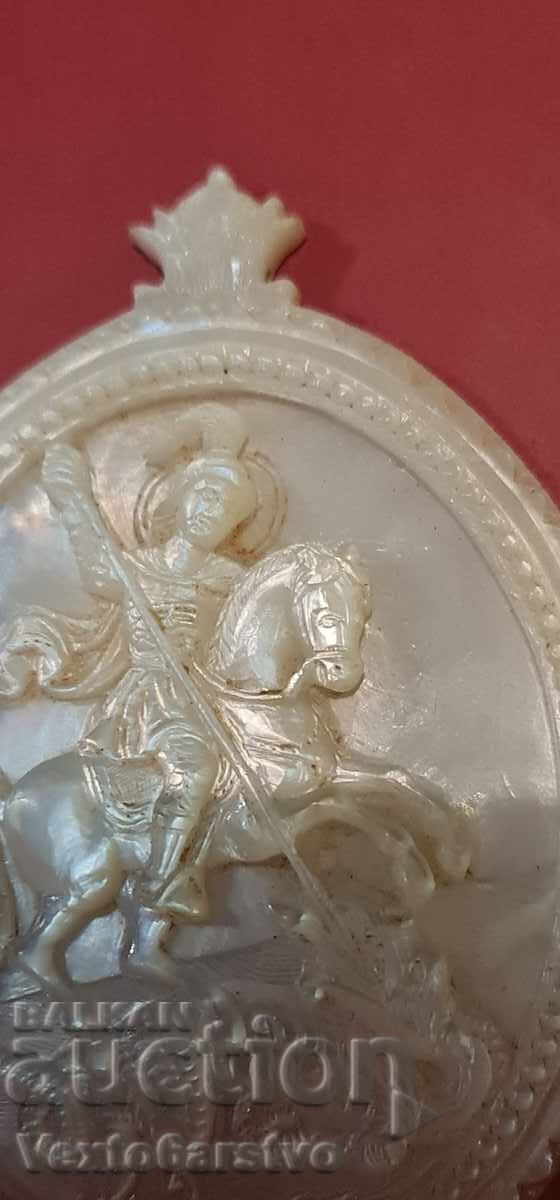 ICOANĂ VECHE - PANAGHIA - SF. GHEORGHE VICTORIOSUL - sfârșitul secolului al XIX-lea cu preț 1199.99 BGN | € 613.55