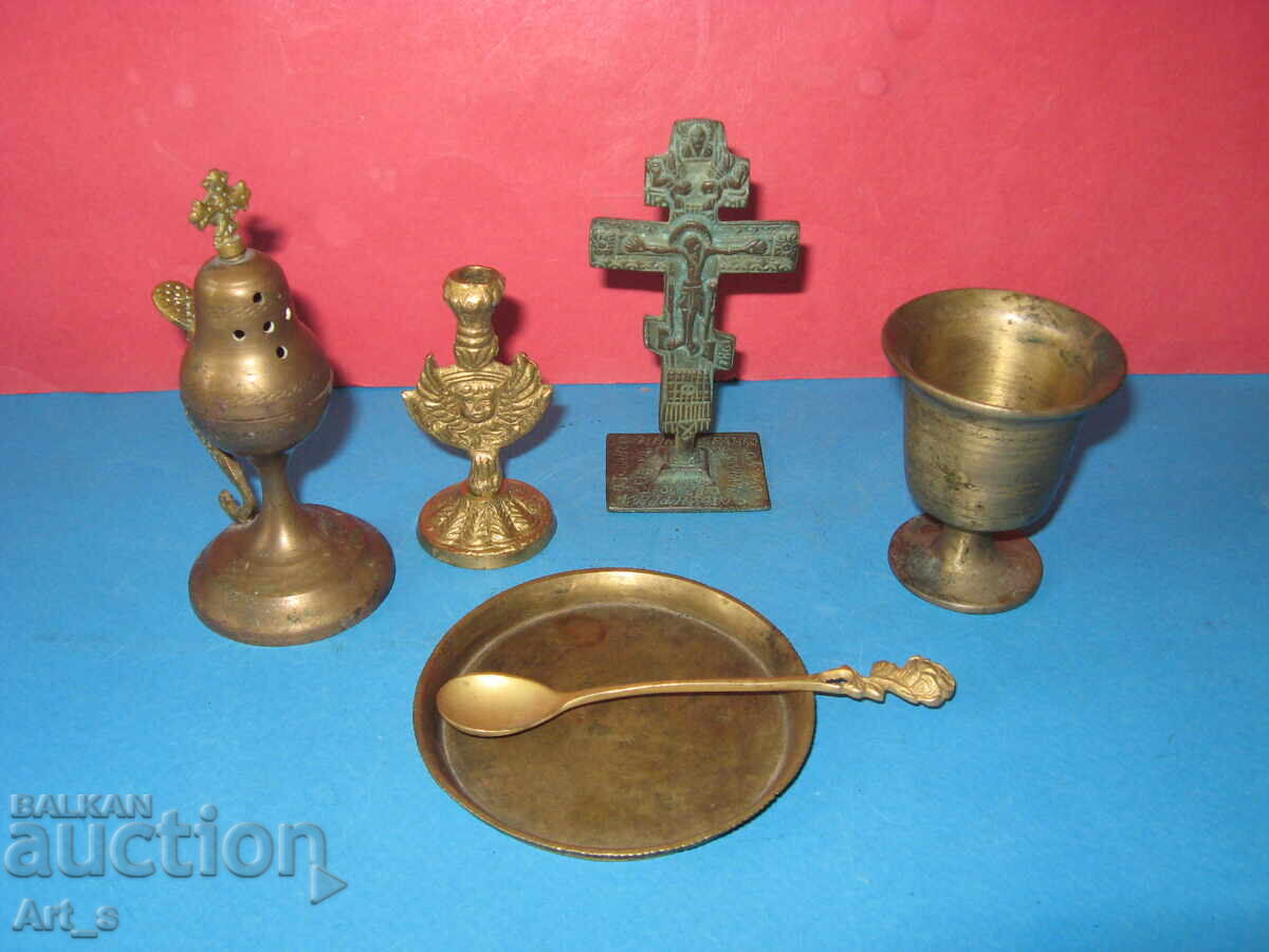 Λοτ από 6 ορθόδοξα θρησκευτικά οικιακά αντικείμενα για λατρεία