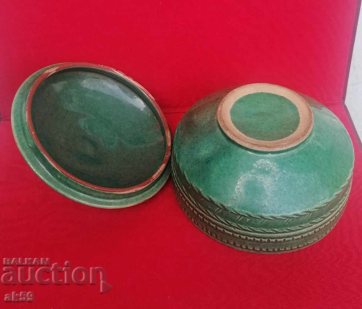 Δημοπρασία Κατσαρόλα με καπάκι - πράσινη γυάλωση