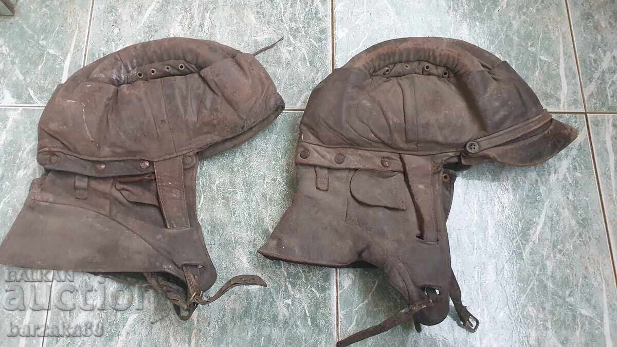 2 τμχ. Παλιά δερμάτινα Κράνη Μοτοσυκλέτας