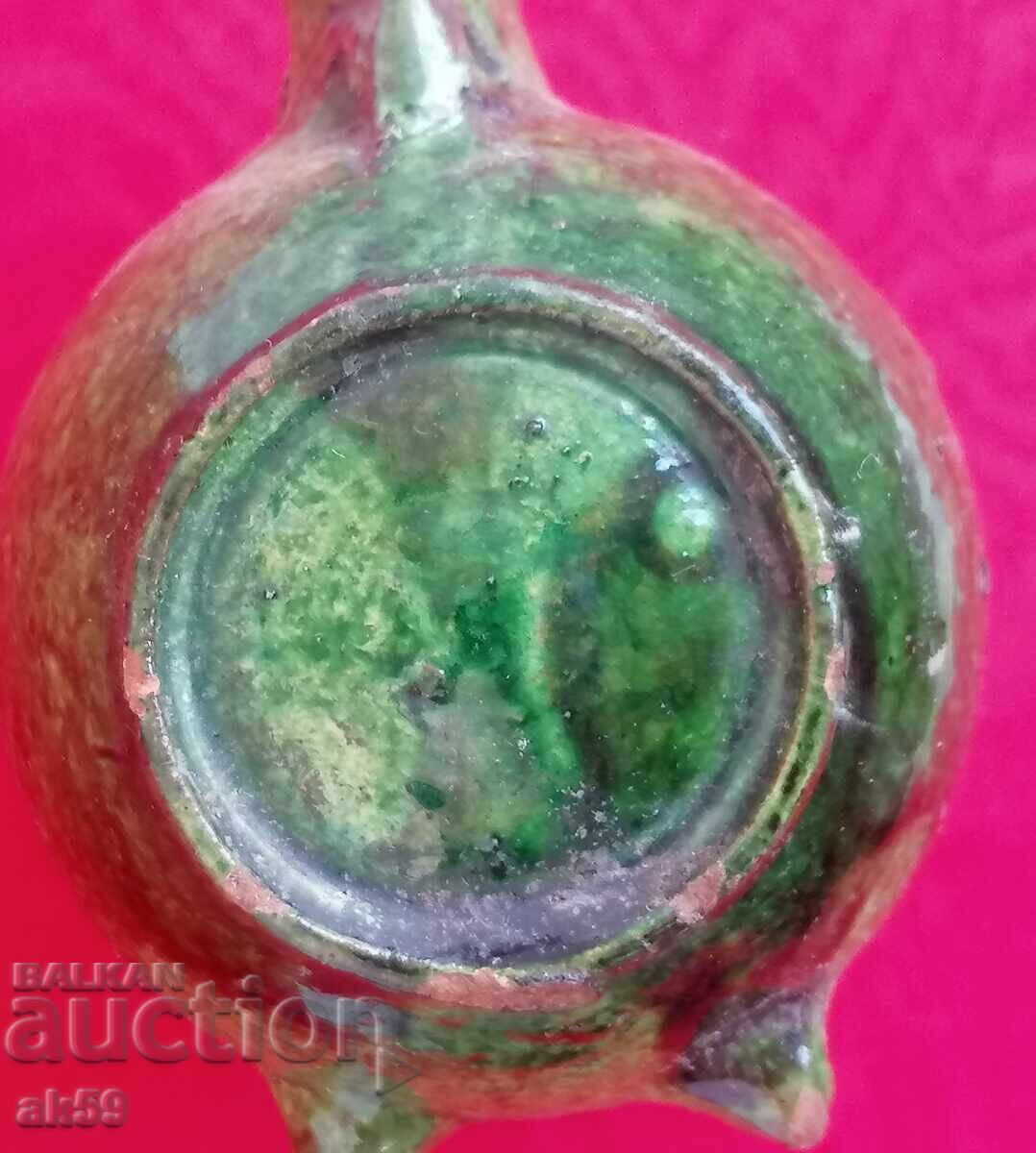 Licitație Vechi vas "Butoi" - glazură verde