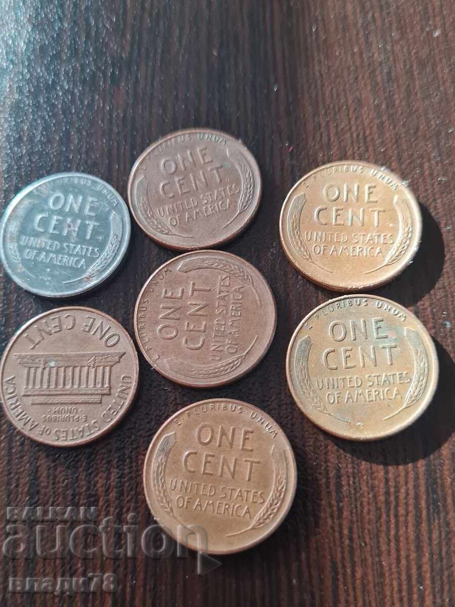 Lot of US 1 cent coins - 5 Lot of US 1 cent coins - 5