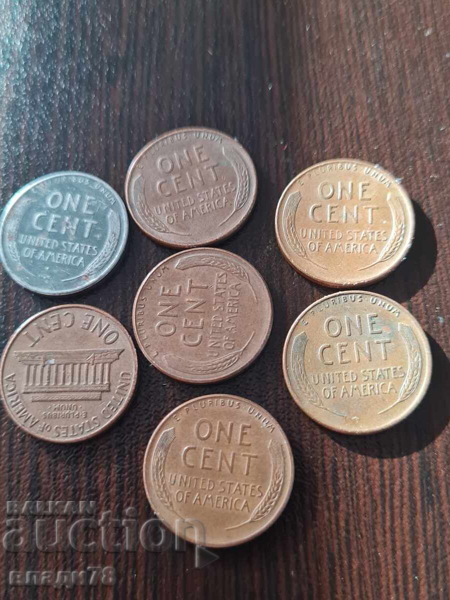Lot of US 1 cent coins - 6 Lot of US 1 cent coins - 6