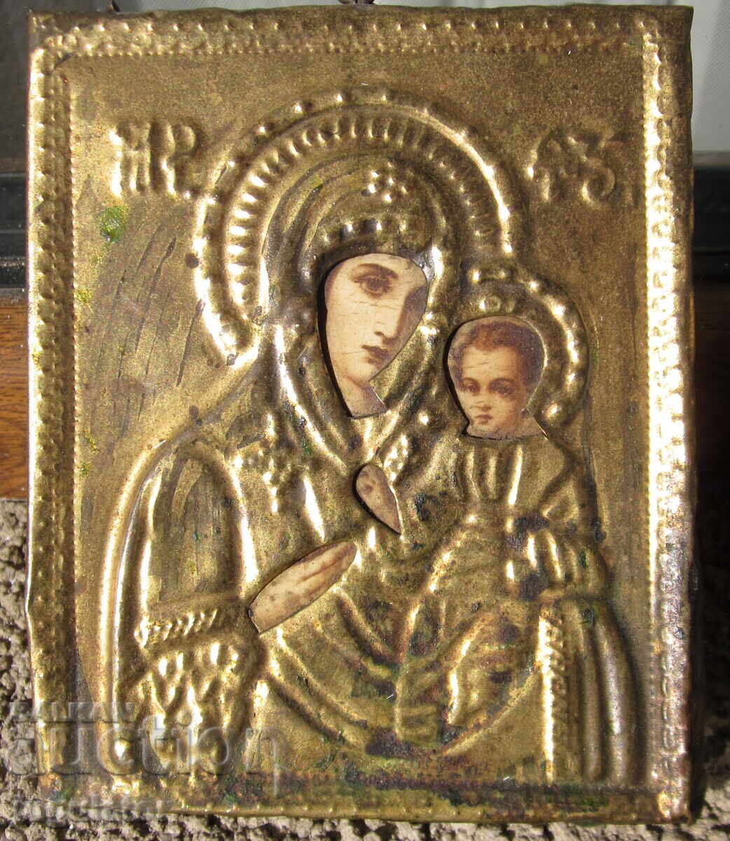 Auction  Virgin Mary with Jesus Christ old Bulgarian homemade icon