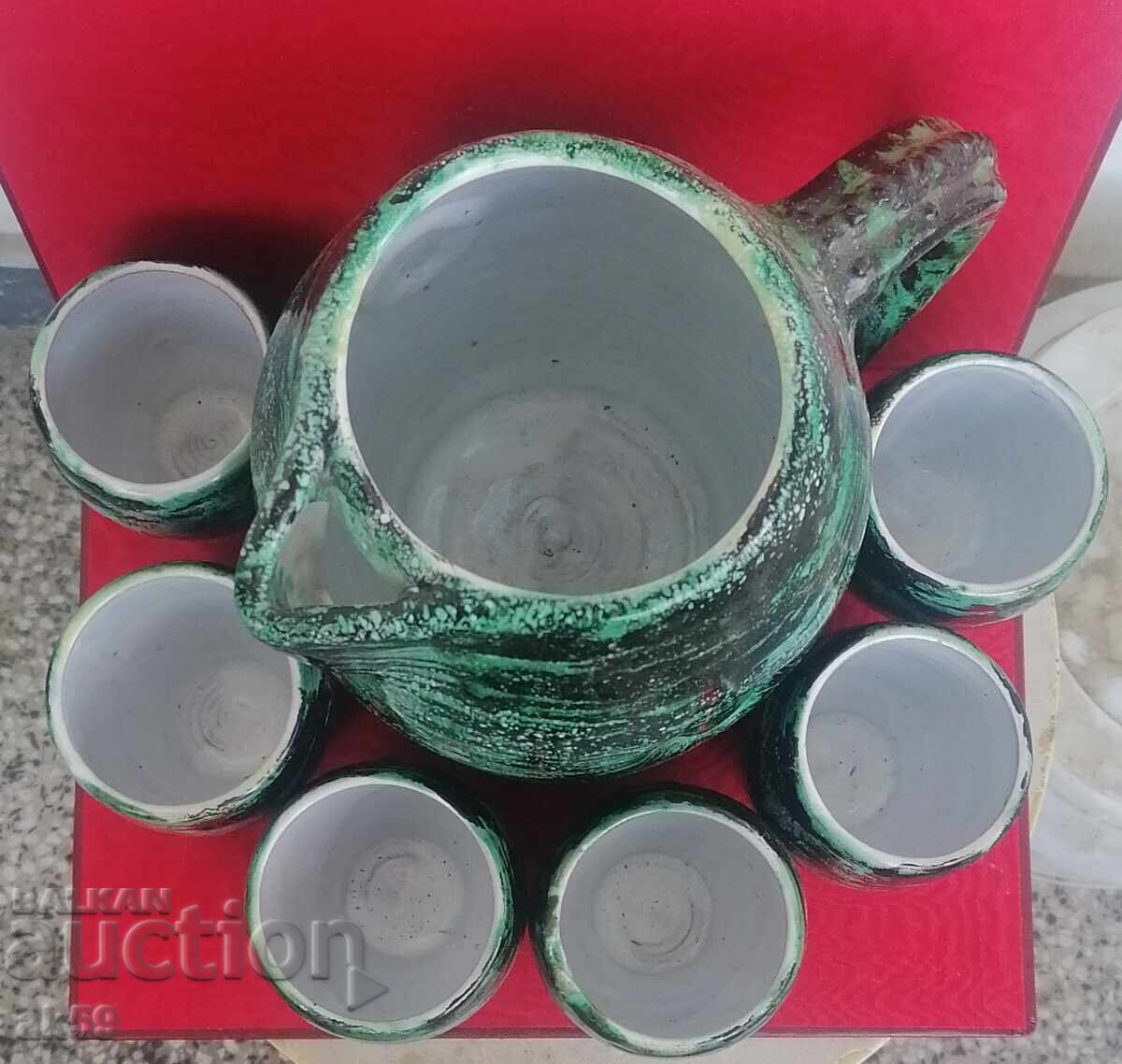 Авторски сервиз за вино зелена глазура - керамика. с цена 295.00 лв. | € 150.83