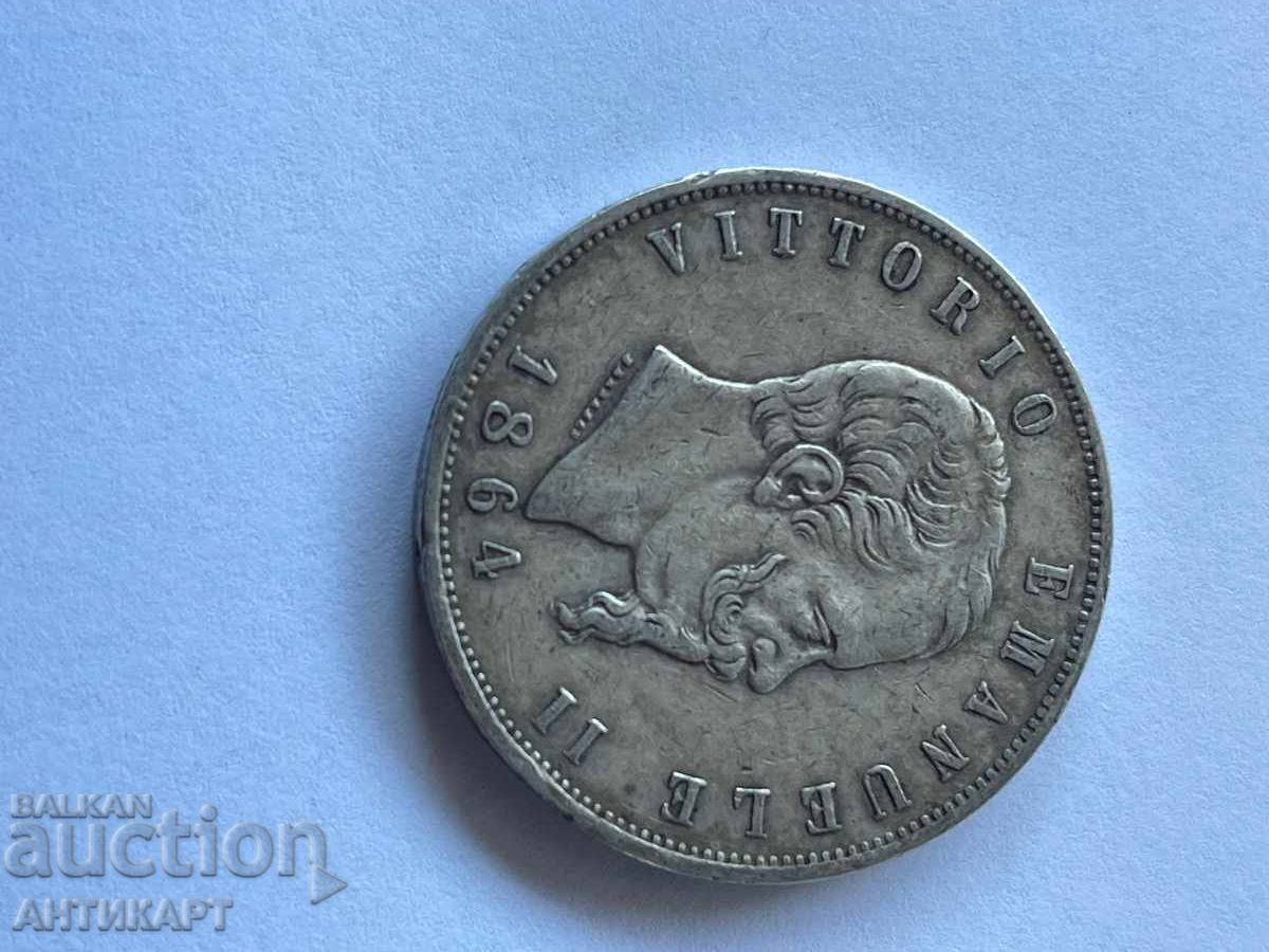 Италия рядка сребърна монета 5 лири 1864 рядка година !!! - 5 Италия рядка сребърна монета 5 лири 1864 рядка година !!! - 5