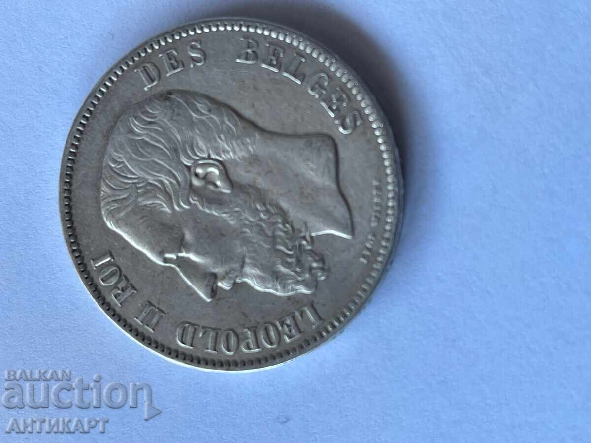 Delivery of Belgium Rare Silver Coin 5 Francs 1870 Excellent