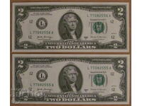 2 DOLLARS 2017, USA - 2 consecutive numbers - UNC