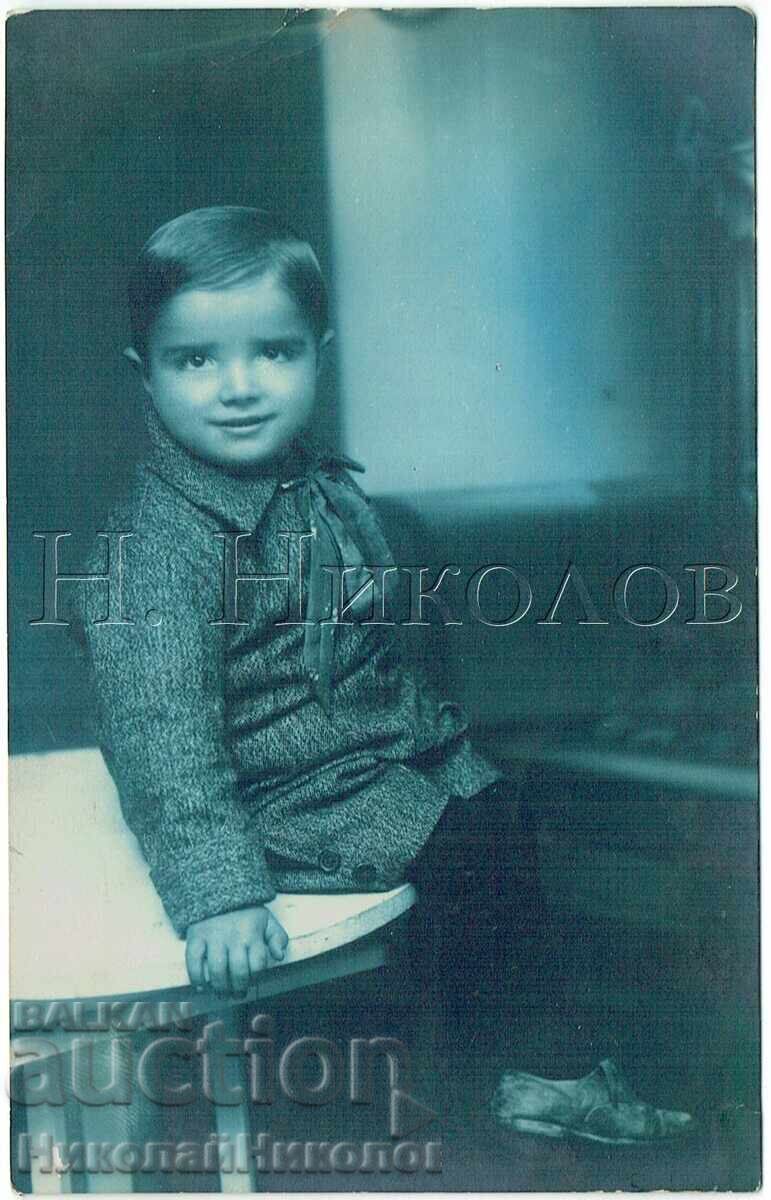 1928 OLD PHOTO CYANOTYPE LITTLE BOY GREEK INSCRIPTION E608