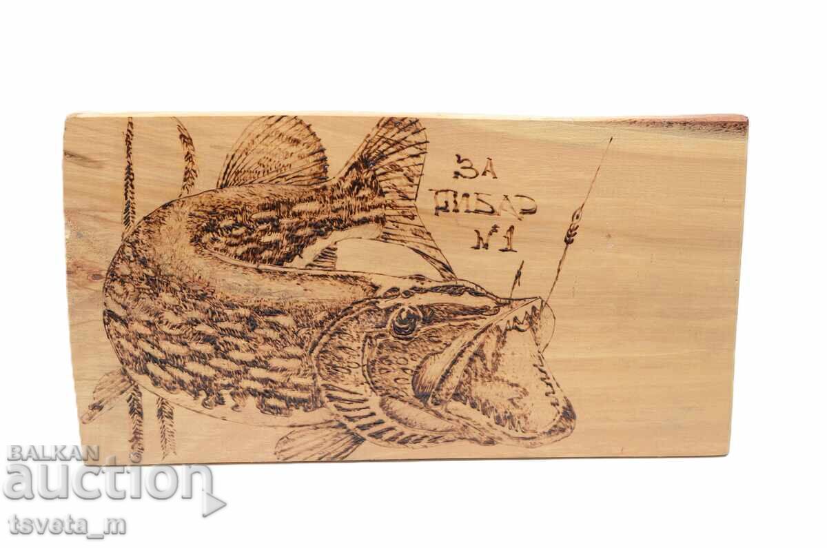 Pyrographed Wooden Panel FISHERMAN No. 1 Pyrographed Wooden Panel FISHERMAN No. 1