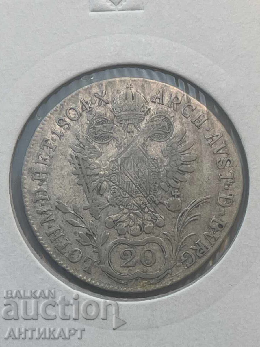 рядка сребърна монета Австрия 20 кройцера 1804 рядка сребърна монета Австрия 20 кройцера 1804