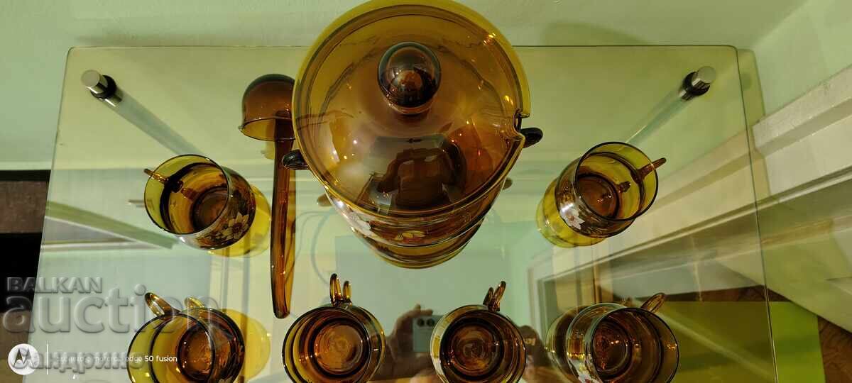 For sale: Glass pitcher with ladle and 5 glasses - 5